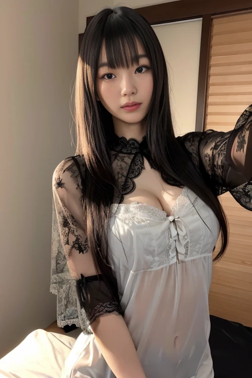 lie on one’s back,from above,pread legs,Princess、Luxury bedroom、palaceのベット、Arms above head、Showing off her armpits、Lying in a big white bed、Sexy pose、Camera angle from above、Legs spread wide、((16K Best Quality, Realistic as a photo, Very detailed, 超A high resolution, High quality and ultra-realistic female images、Very large, round and beautiful breasts、valley、Looking up))On the bed、pillow、Silk Cloth、Good skin radiance、(White Gothic Dress)、Sheer lace、smile、palace、14 years old、Embarrassed look、White Gothic Dress、Mysterious、Sexy look、愛情あふれるsmile、Beautiful and detailed eyes、Platform Heel Shoes、Gothic Lolita clothes、Brown Hair、Short Hair Cute Gothic Lolita Dress、Beautiful Face、elegant features、Attractive face、Chest glistening with sweat、The room is dark、gothic long dress、Bell Sleeves、Wizard Sleeve、Sexually excited expression、Glossy thighs wet with water、Thighs that are wet and shiny with oil、Knee-high socks、Gentle expression、Rose background、Church Background、Stained glass、Slender body、Maid clothes、Victorian dress、Her thighs are shining with sweat、My body is wet and shiny、Lots of glitter on the thighs、My thighs are sticky with sweat、Sweat glistening on my thighs, The whole body is sweaty and shiny、I sweated a lot.、My thighs are sweaty、My thighs are wet、My thighs are shining with sweat、A lot of sweat glistening all over the body、Chest glistening with sweat