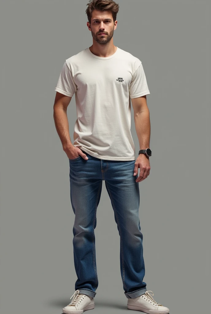 Create a 3D illusion for a profile picture where a 18 Year old smart boy in a white shirt Sitting casually on a Wingback chair. Wearing sneakers, he looks ahead. The background features "SURAJ" in big and canital Orange neon light fonts on the