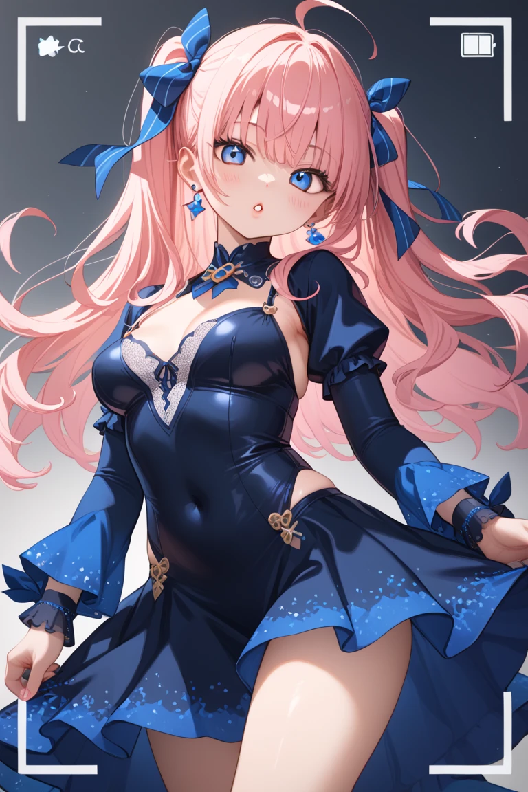 teens girl，Enchanted，Divine happiness，Being in love，(Light court dress)，Pink hair，eBlue eyes，Maximalism，Multiple layers of delicate ruffles，Lots of lace，Multi-color band，Delicate embroidery，Delicate pattern，Fabric headdress，exquisite costumes，transparent costume，Royal Courtyard，the night，glittery，(Dazzle:1.1)，Movie lighting，the night，solo person，Fluttering skirt