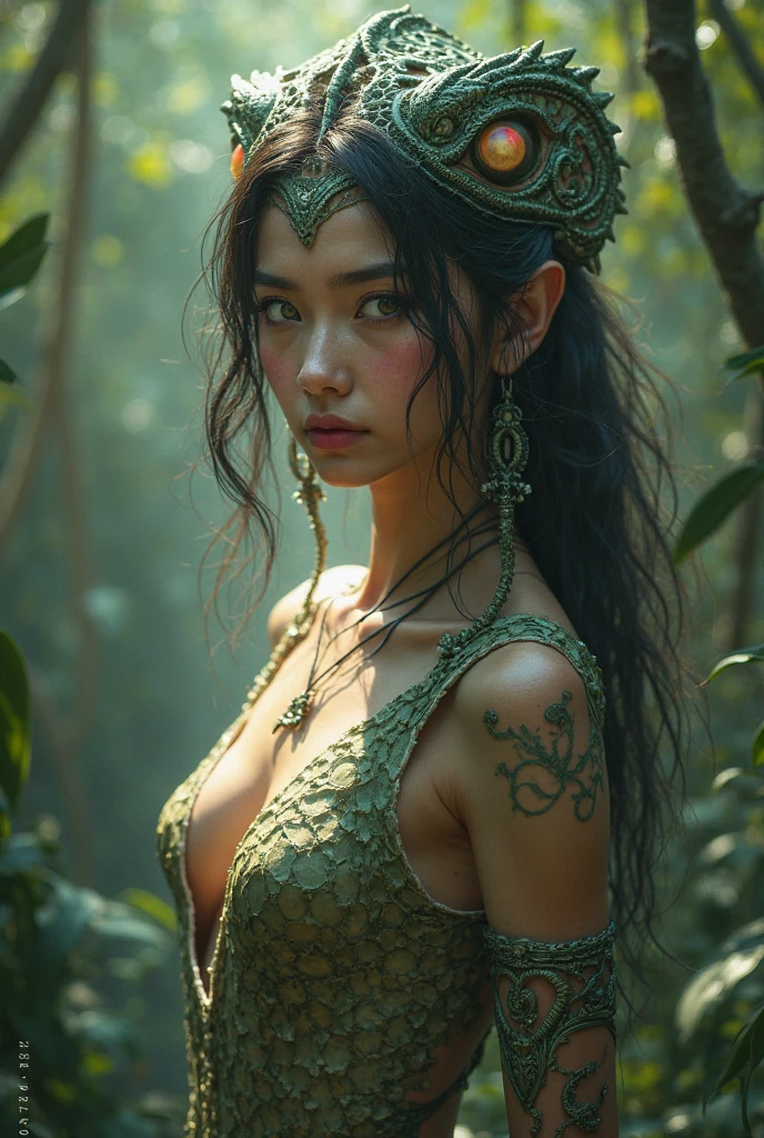 (best quality,4k,8k,highres,masterpiece:1.2), ultra-detailed, realistic,photorealistic, HDR, studio lighting, extremely detailed frog, beautiful girl, 19 years old, photograph, edgy beauty, vivid colors, sharp focus, lifelike skin texture, exquisite makeup, enchanting expression, flowing black hair, delicate features, graceful posture, elegant clothing, enchanting atmosphere
