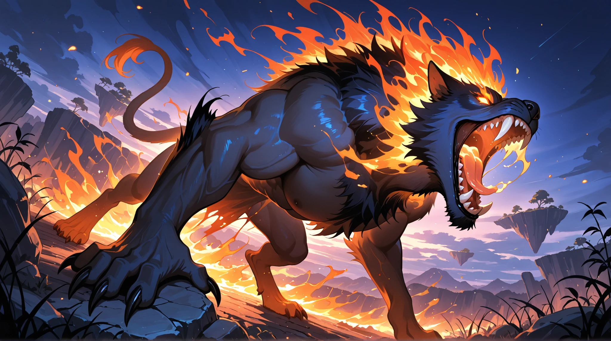 Best quality, masterpiec,ultra high res, furry, real shadow and light, 4K, Cool Pose, ((Furry Tiger)), ripped body, bare chest, anthropomorphic, extra detailed body, detailed body, Best quality, masterpiece, ultra high res,detailed background,realistic, real shadow and light,depth of field, ((view from beside)), ((close up)), ((NSFW)), ((huge Cum)), ((Full naked)), ((Cave)), ((Fire pit)), ((Naked)), huge penis