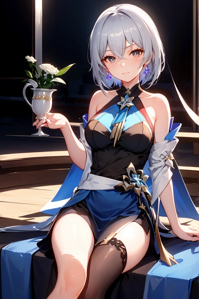 Beautiful arts wallpaper moonlight Outside castle top  High level image quality　best image quality　8K　 adult woman   silver castle hall  more colors   whole body view　portrait　 wearing pure white Goddess dress  　horn    ears  　short hair（（shortcut）（gray hair）（perm）（fluffy））　eye color is blue ,   evil face , face detailed , face fixed , smile      ,  labrynth       , barefoot , teasing with her breast,   , sitting with crossed legs on piano , looking at the windows , stovie , crystal chandaglier , white curtains 