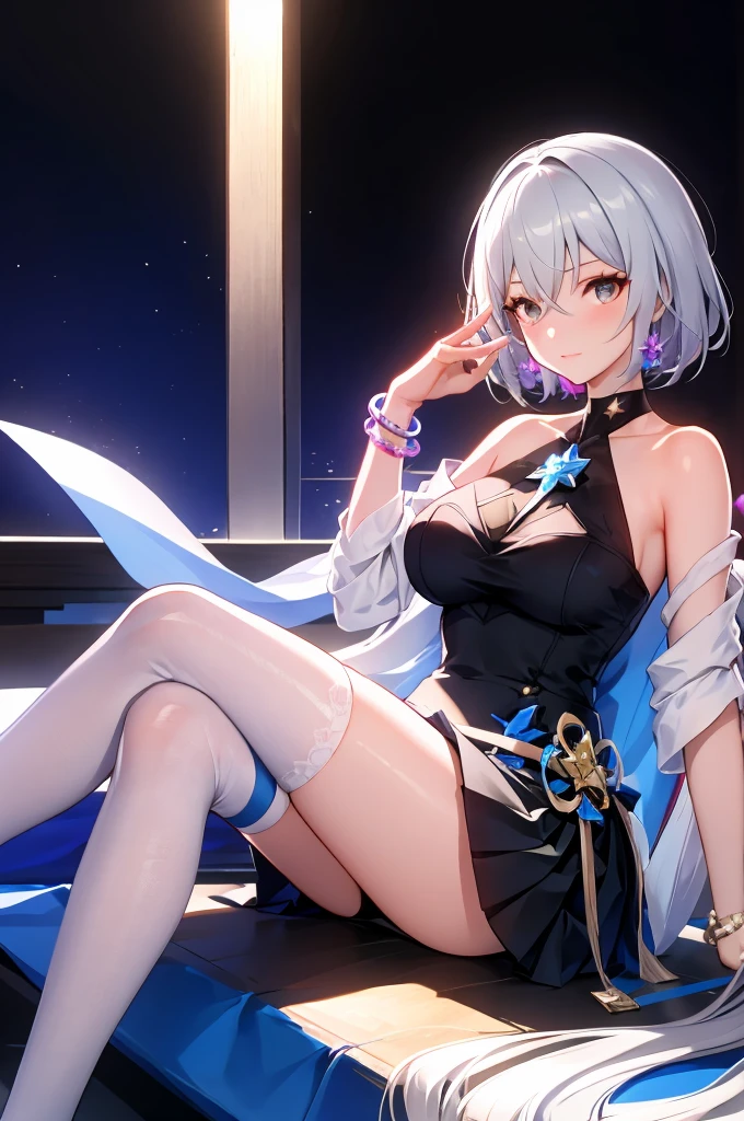 (1 girl),(high quality), (High resolution), (extremely detailed), (8K),(focus on lower body),(CG),female university student、beautiful girlfriend、magic knight costume、Magic Swordsman、witch、pleated skirt、sexy panties、(black knee high stockings:1.2)、erect nipple shape、No shoes、(neutral white lighting),sexy pose