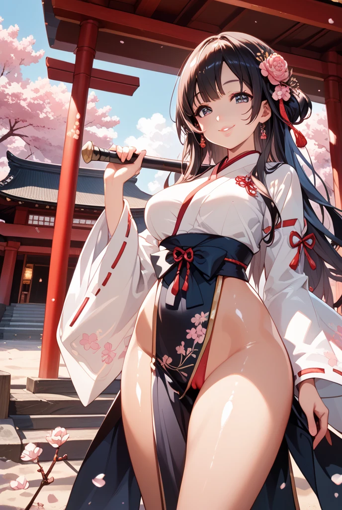 ((masterpiece)), ((Best Quality)), (Ultra-detailed), ((kawaii)), Cute, (lovely), ((Sexy)), (Ero:1.3), ((Extremely detailed)), 4K, (8K), Best Quality, (Beautiful), Illustration, Anime style, Painting, Dynamic Angle, Cowboy Shot, from wildcard, Drama-style Japanese-style room, (Poses for erotic photo albums), Gradation, full body focus, Cute s, 1girl in, Solo, Japanese miko costume, black hair, Beautiful random colored eyes, ((Beautiful eyes)), White-skinned, Random hairstyle, Buttocks, (Colossal tits), (Ashamed), Troubled expression, (red blush:1.3), Sweat, sparkling effect, Lens Flare, shiny-glistening, gleaming