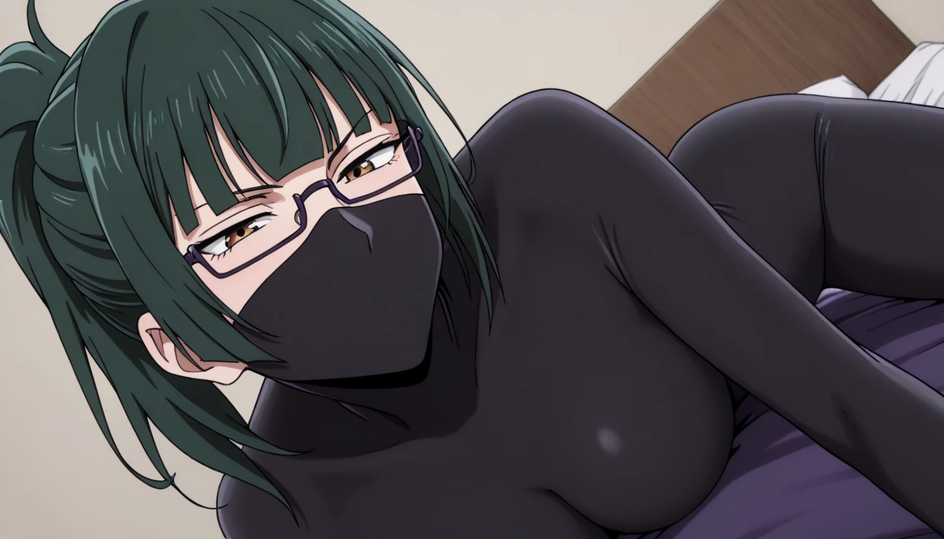 (Masterpiece), Best Quality, ultra-detailed, 1girl ( anosillus II, Slender and sexy body, Big and pretty breasts, naked body, dark green hair, closed eyes, spectacles), a pained face, open mouth, solo, nose blush, blush, nude, in the bedroom, night time,on the bed , lie down, lying, Sexy waist teasing, head tilt,headback, spread legs, arms up, 1boy, legs grab, grabbing her legs, sex, hetero, lying sex, sex from front, pussy, penis, cumdrip from her pussy, top view