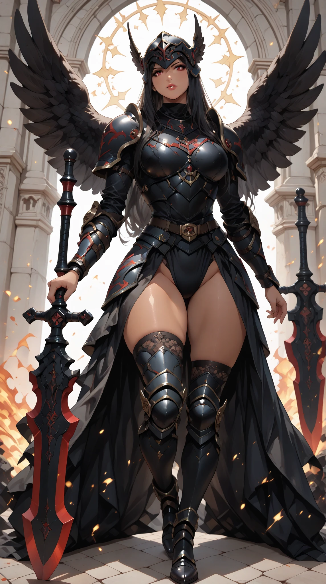 (masterpiece, 4K ,Super detailed:1.2), (anime:1), (Perfect quality), The whole body is shown, View Viewer, Holding a sword, Valkyrie, Desperate look, Muscular and ultra violent women, Powerfully々And, RPG concept art character, Gauntlet, Elegant appearance