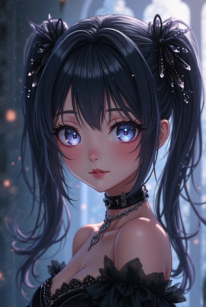 black hair, hair bobbles, wince, longeyelashes, solid circle eyes, fake animal ears, light smile, ear blush, fang, ccurate, big breast, Surrealism, drop shadow, anaglyph, stereogram, tachi-e, pov, atmospheric perspective, anime, cinematic lighting, 8k, super detail, best quality
