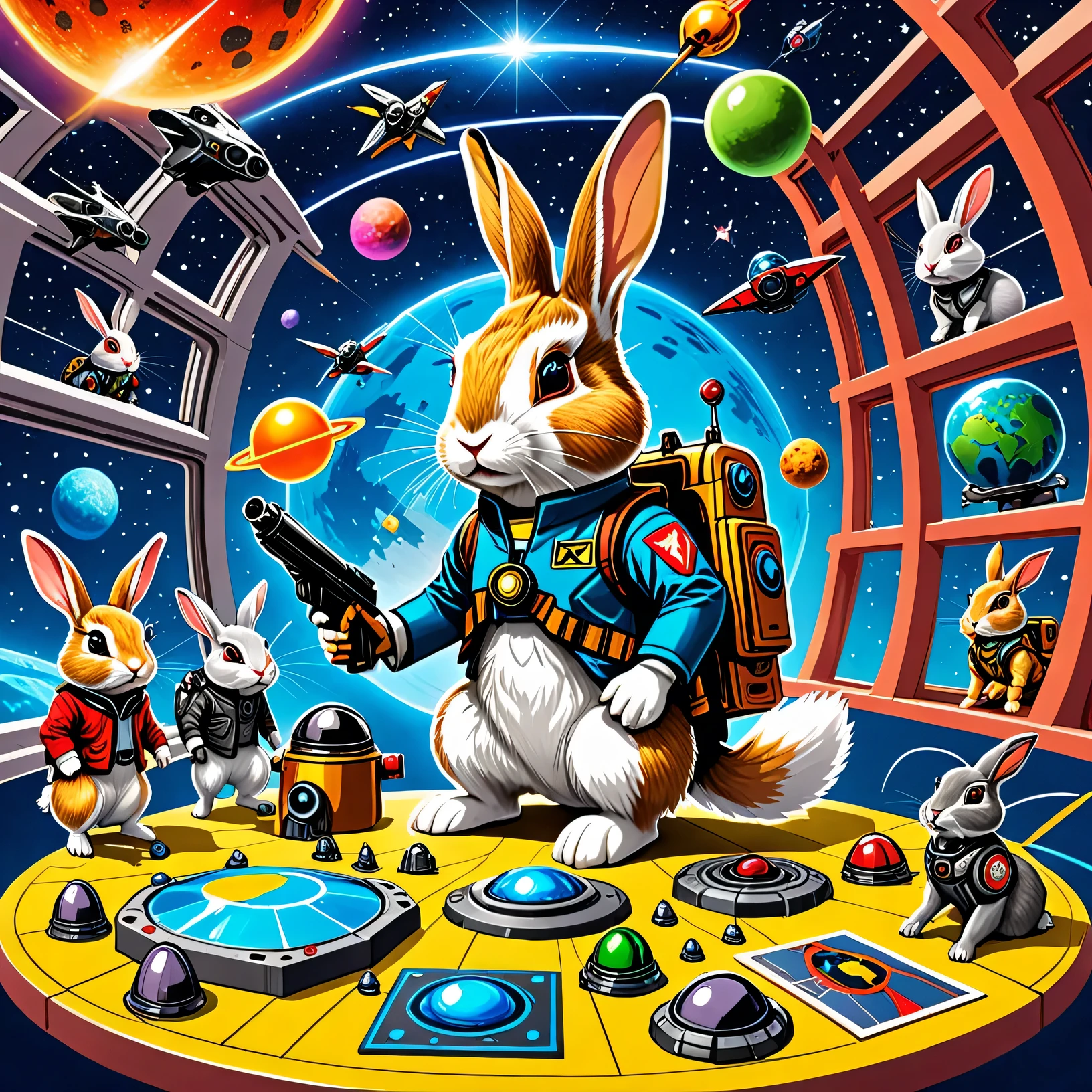 rabbits evolve and play a secret role as smart spies across the galaxy、agent R、007、 Mission Impossible 、High intelligence、An excellent spy、wear cutting-edge equipment, and、Board a small spaceship、Rito reached the spaceship