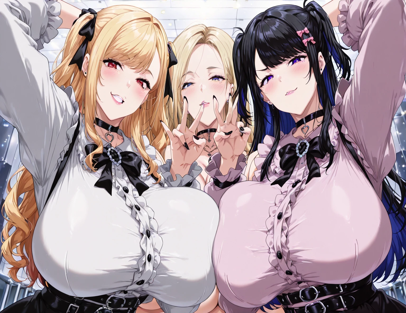 Highest quality, High resolution, Big Breasts、JK,So in the elevator、Lots of girls ,10 Girls、Bunny Girl Suit、Heart symbol and sound effect、Sex、Cum on the chest、Insert the tip of the penis into the vagina、Straddle the viewer、Bukkake、Pant voice、white and bright skin、Blunt bangs、Adult women、They are all very tall、Surrounded by tall girls、Thighs、Being looked down upon by many girls、Big body、Large lower body、Kind Face、A composition that clearly shows the face、Harem