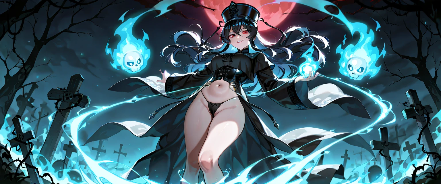 black hair　blue eyes　blue flame　dark dark　cool　tooth　double teeth　wild　Beauty　Lumbar cloak