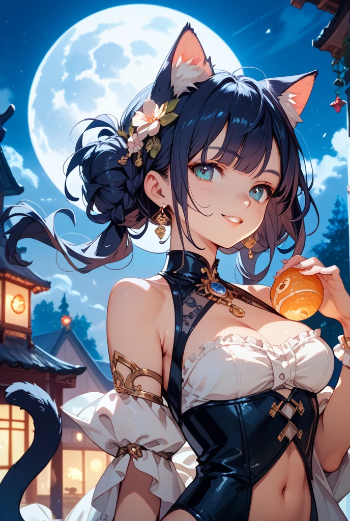 Admire Vega、Horse Girl、１people、smile、A cute pose、Cleavage、Off-the-shoulder blue knit、Star-viewing hill