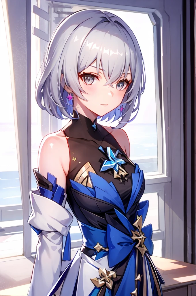 Masterpiece, Best Quality, 1girl, Official, Blue Eyes, White Hair, Bustiness, Cowboy Shot, Looking at the Audience, Dark, (Darkness), Cinematic Light, Edge Light, Detailed Eyes, (pureerosface_v1:0.5), Looking at the Audience, (Realisticity: 1.2), Provocative, Honkai Star Track, Cross Legged, Arrogant, Bangs Evil Face, Fantasy Background
