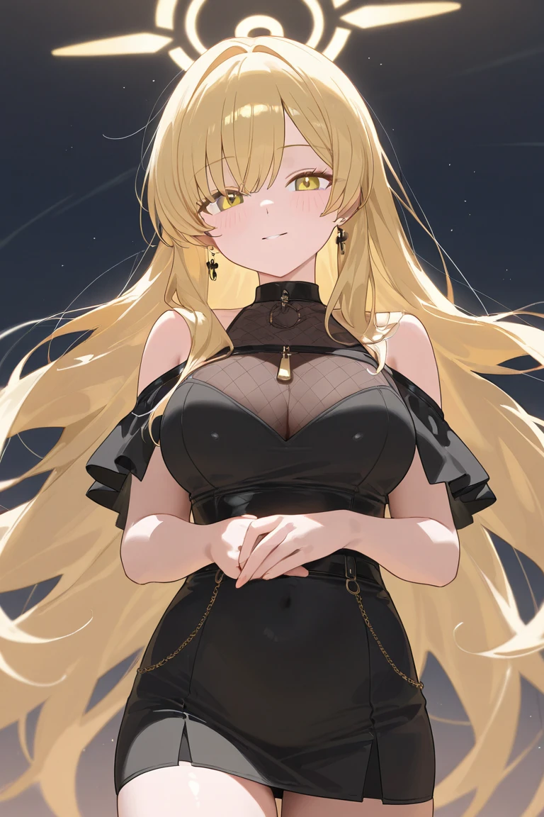 top-quality、Top image quality、masterpiece、girl with((20yr old、Best Bust、big bast、Bust 85,beautiful golden eyes、 wide open,Blonde long hair、A slender、Large valleys、Gold Bikini、Black short-sleeved jacket reaching out towards us、Lonely hiquality、Beautiful Art、Background with((Fashionable night city、Golden Chain、)))masutepiece、visualart、depth of fields、