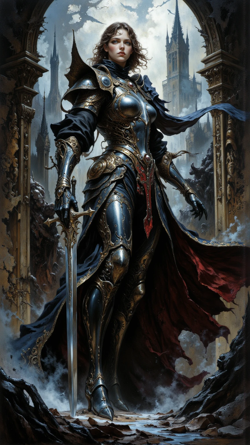 intricate detail, heavy armor, full plate mail, large tassels and beads