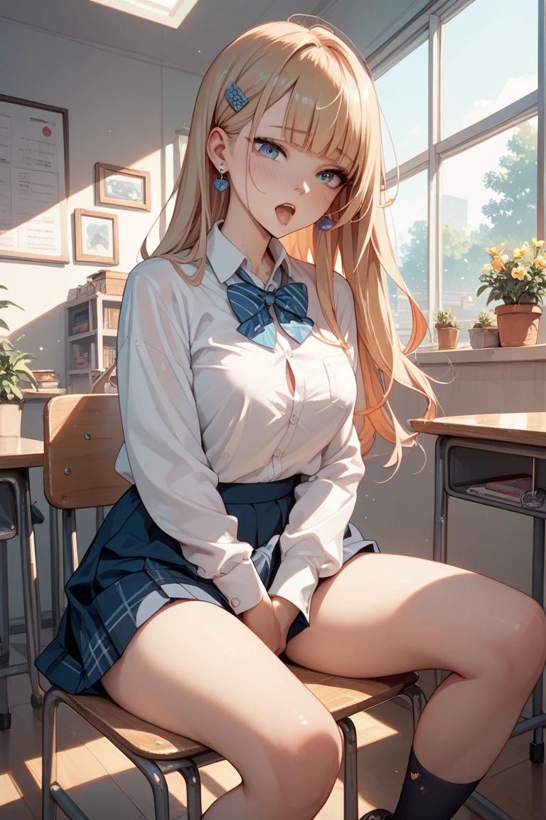Almost Naked Cat Girl at her desk at school