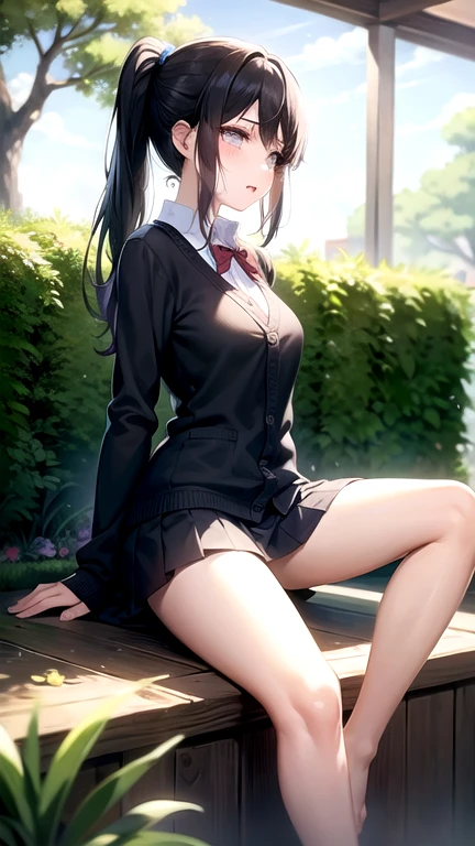 A woman with a growing penis A woman wearing a school uniform and a shiny black high-cut school swimsuit