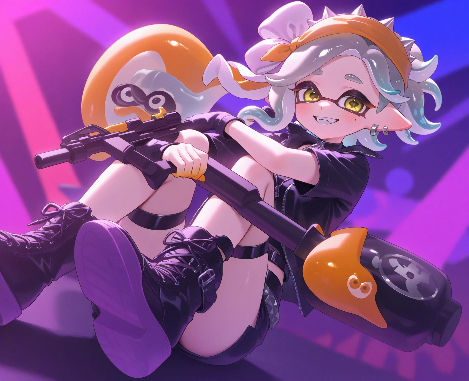 Browsing Caution, ((masterpiece)), ((Highest quality)), (Very detailedな), ((cute)), cute, (Multi-point), ((sexy)), (device), ((Very detailed)), 4K, (8k), Highest quality, (beautiful), hyper cute face, shape, Anime Style,hyper Genuineistic, Genuine, Dynamic Angle, ((whole body)), close, Thick outline, Clear contours, at school, (Three Splatoon Girls, 3 cute girls:1.5), (Schoolgirl Uniform :1.5), beautiful light brown hair, beautiful brown eyes, ((beautiful 金色のeyes)), (Leaning forward:1.5), (Under the skirt:1.5), short hair, Big Breasts,  smile
