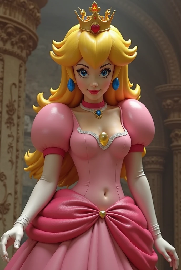 peach, princess peach), princess peach, huge bust cinematic shot, anime style 3d, High quality 8K detailed art, Super detailed representation, blonde hair princess,, detailed digital anime art, anime princess, a juicy human-like peach, , big breasts, red lingerie, Pornography, nude, no mutated