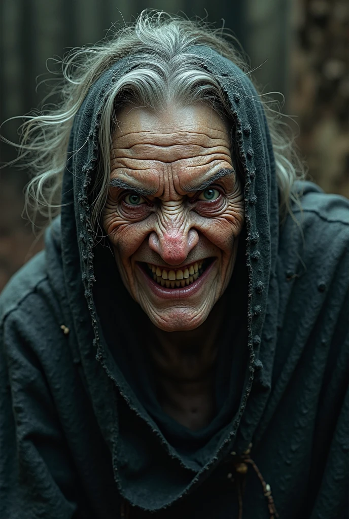 Close-up, old gray haired 90 year old scary witch, old church standing in front of a dark fresco, anger, scream, horror, creepy landscape, gothic cyberpunk style, darkness, shadows, insanely complex and detailed, 8k, best quality, masterpiece, 4k uhd, cgi, unreal engine, chaos, vicious and suffocating horror, darkness, irrevocably drawing in and bewitching abyss of sinful hell, Style Bernie Wrightson, Gabriele Dell'otto, AI Midjourney, bright saturated colors, watercolor, oil paints, HDR, 500px, 4k,