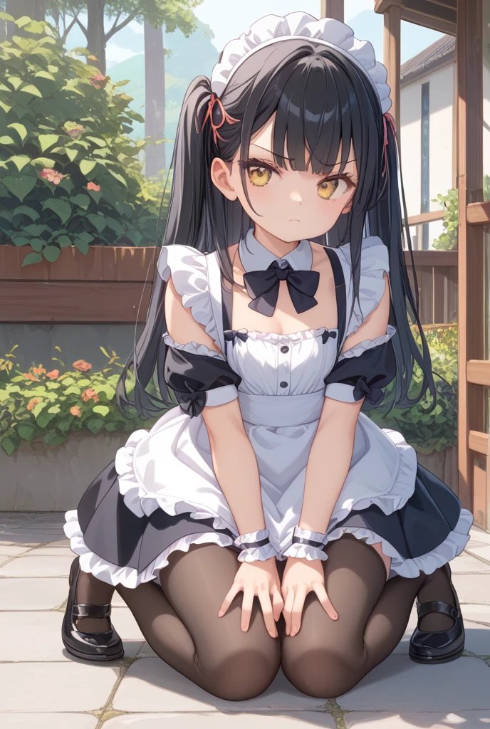 1 girl, , Lonely, lift your legs, 长长的hair, skirt, pink_hair, Maid_have, clock_Please step back, clock_Placement_Looking at the audience, 前hairで, black_lift your legs, Blushed, black_skirt, He is himself, short_sleeve, clothing_lift, wrist_cuff, decorate, skirt_lift, not a big deal_, lifted_past_Manifest yourself, ~translucent liquid from_Placement后面, Maid, fluffy_short_sleeve, Side Lock, fluffy_sleeve, crop_superior, dull_前hairで, , awaGo outh, not a big deal腿, black_have眼睛, chair, Kneel, frills_skirt, _Go out, Placement室内, window,