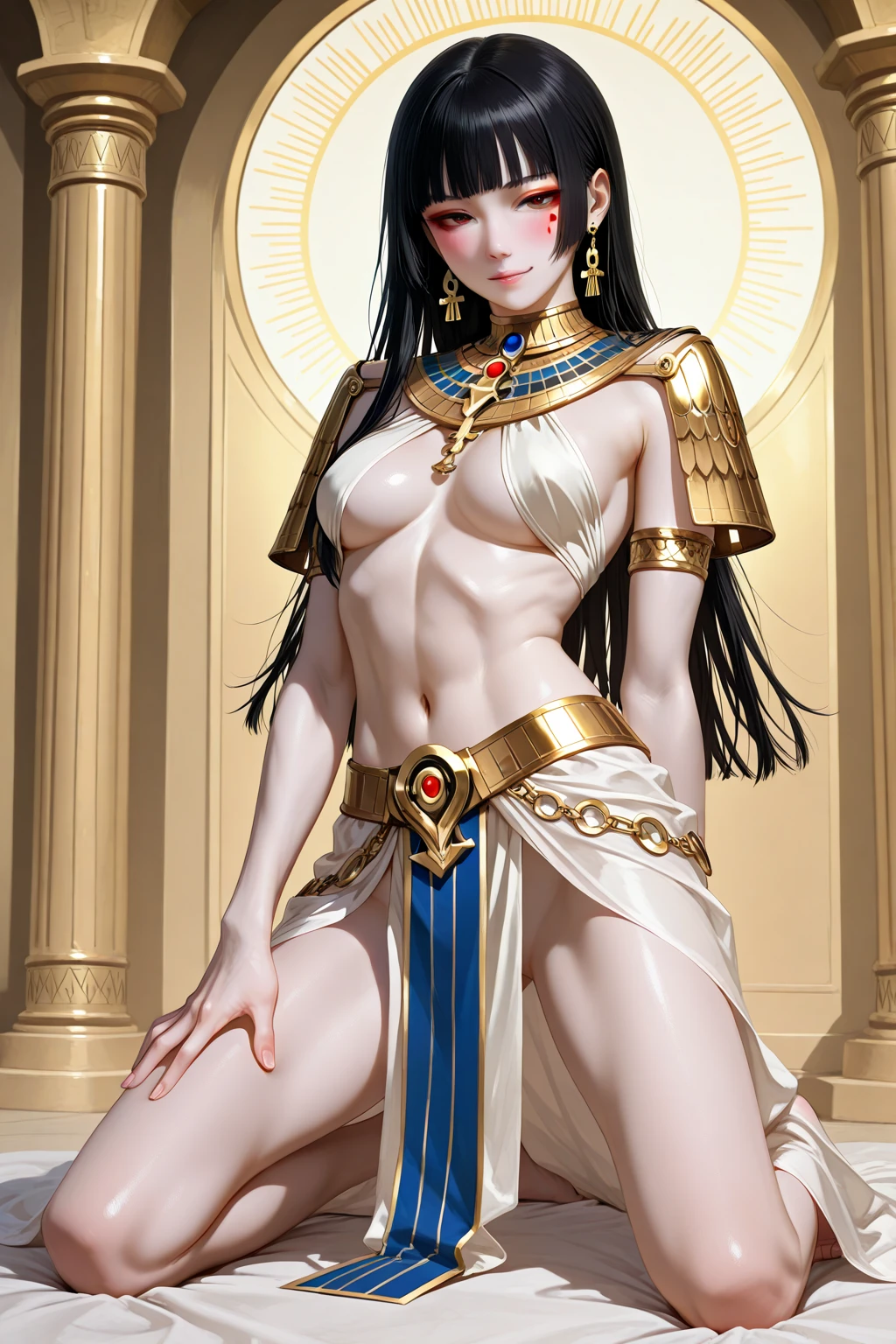 ((最high quality, 8K, masterpiece: 1.3, Ultra HD, high quality, 最high quality, High resolution, realism)) 、It's Cleopatra、Inside an ancient Egyptian palace、Use your body to seduce Julius Caesar of Rome、I don't wear pants、exposed 、Never hide