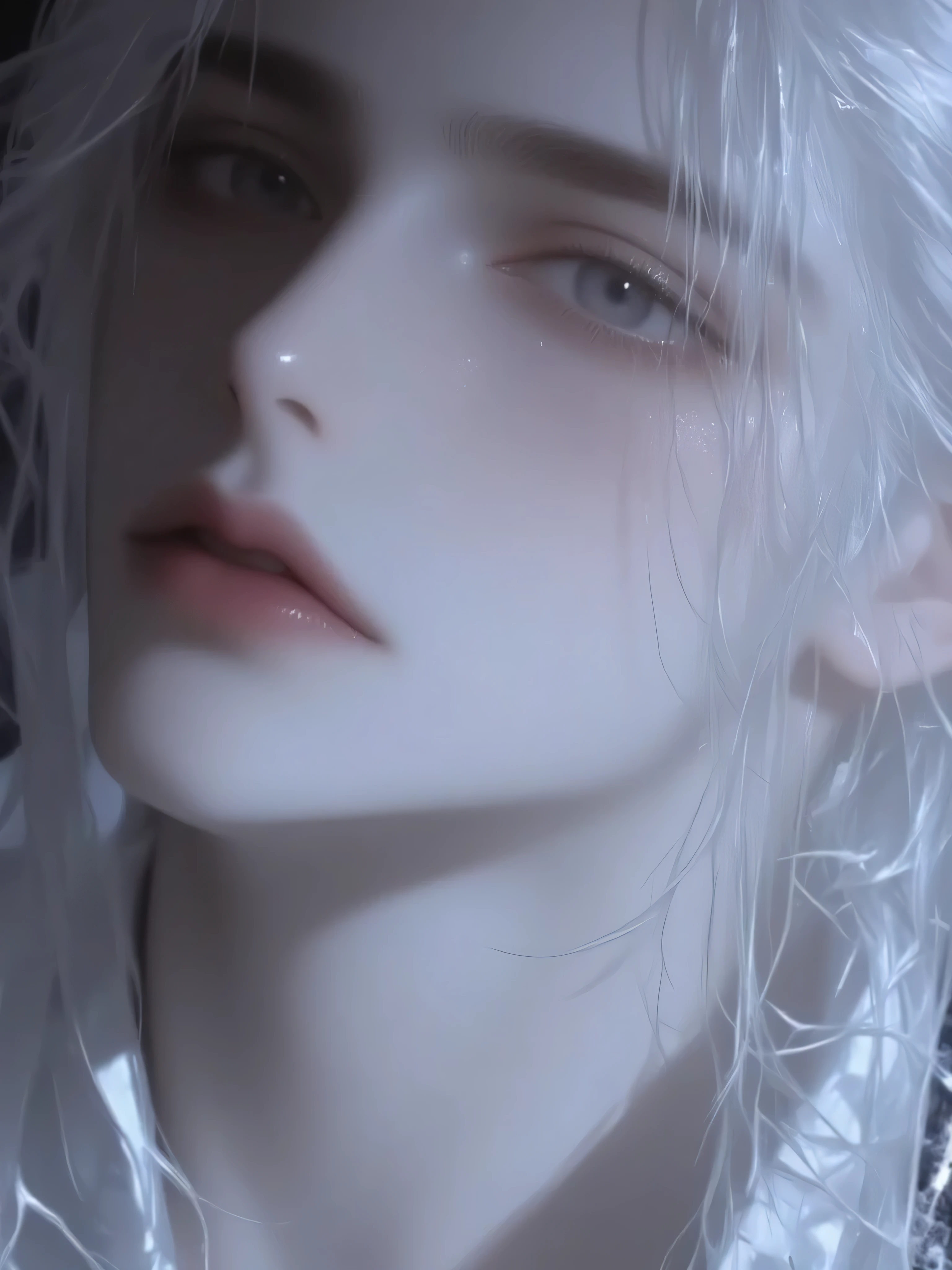 a handsome man with long hair antique black hair,a handsome man with long hair, an ancient brunette in a fairy-looking white Hanfu, traditional Chinese clothing , Double eyelids,Japanese Manga Style,The throat is obvious