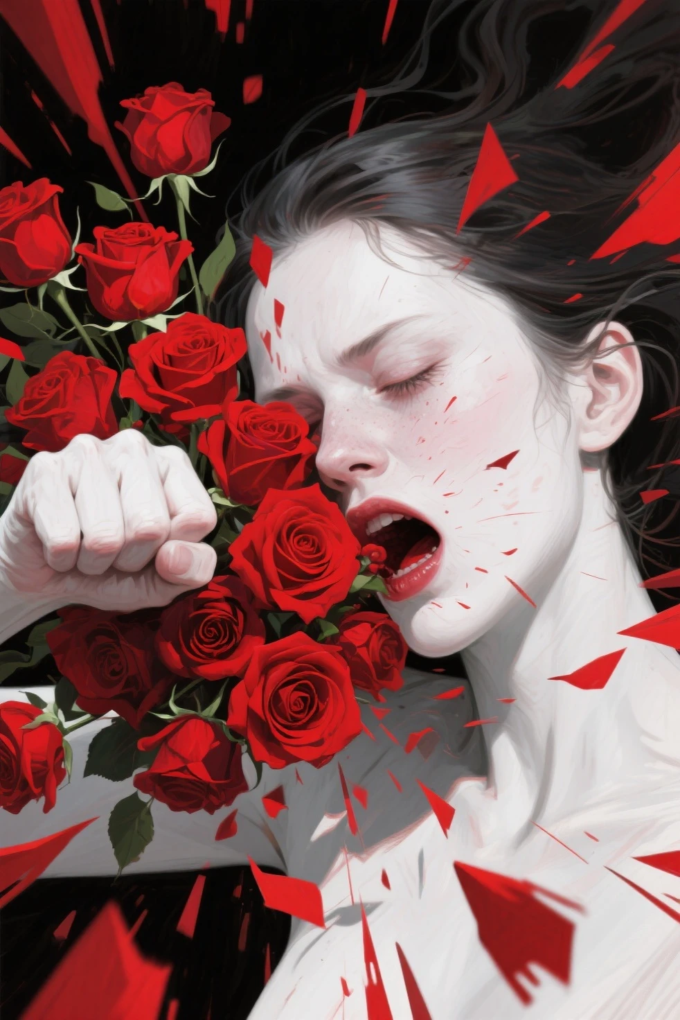 No clothes、nsfw,NUDE、Blood from the neck、Cross section of neck、Cross section of neckからの血、Bleeding from the neck、it hurts、Behead、頭がない、no head、真っ白な肌