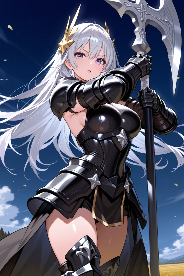 girl gray hair knight prepare the sword Crab crotch evil smile