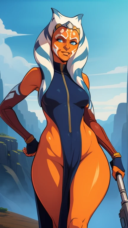 Tall, Red Skin Twi'lek with (naked, gigantic breasts), huge breasts, tall, graceful, (tall), slim hips, small waist, arched back, looking over her shoulder, back view, lithe, sinuous, sexy, backboob, sideboob
