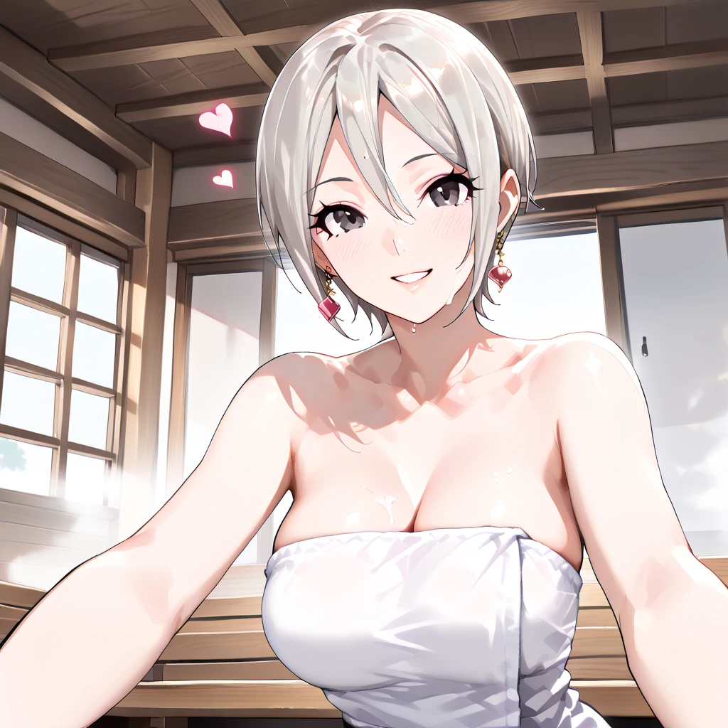 1girl, white hair, purple eyes, portrait, realistic, towel, (onsen), sidelighting, wallpaper, nsfw,