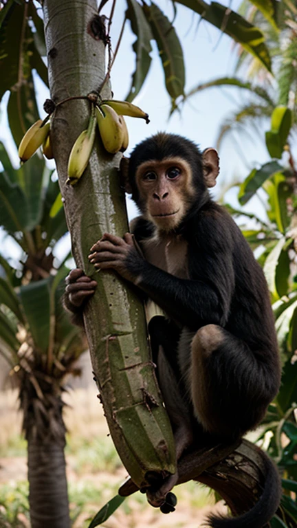 A monkey is falling from a tree and many people are watching in amazement landing baby