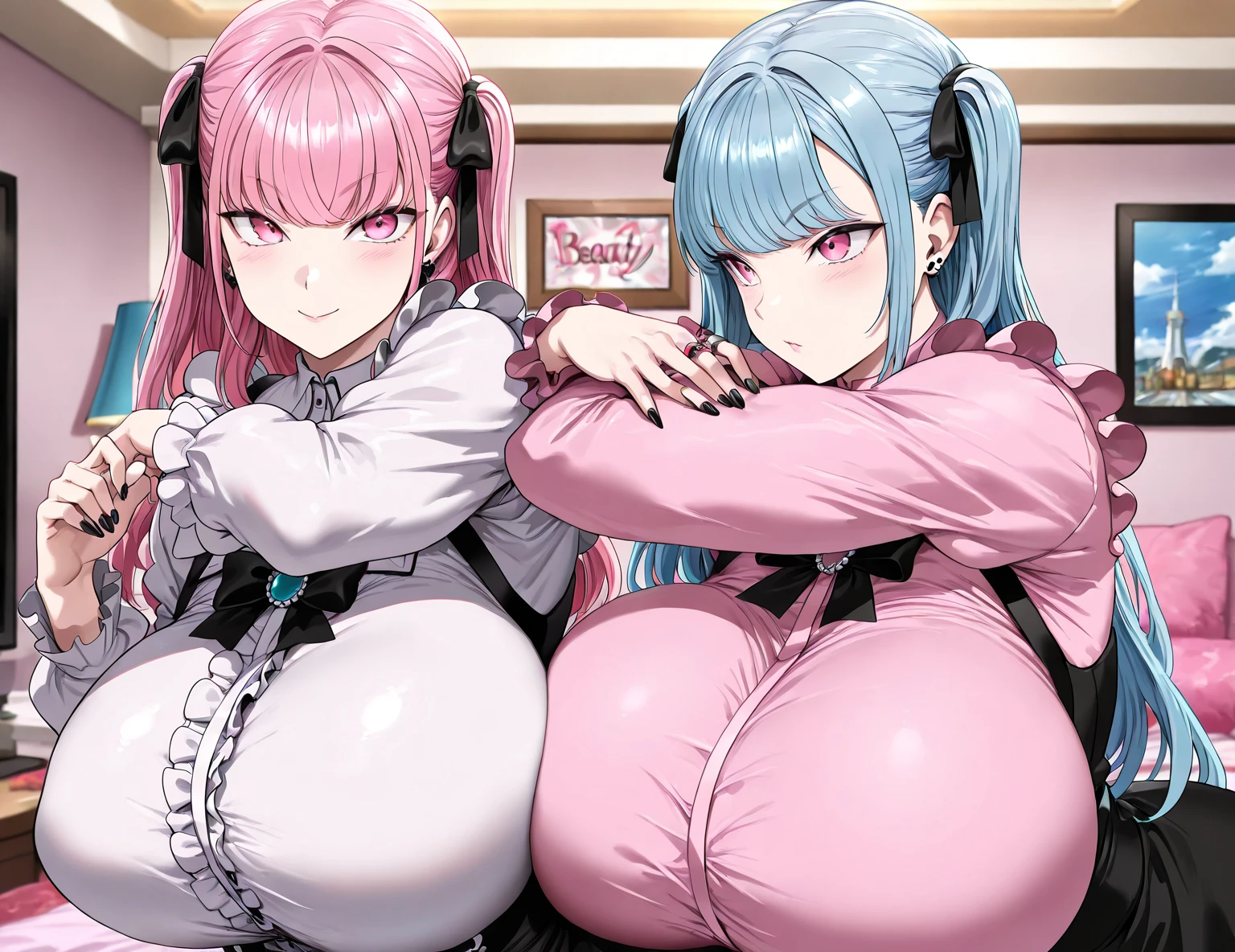 (Private 4K)、(High resolution:1.2)、(High freshness:1.2)、、(Whole Body Ezbian:1.2)、(Two Women:1.6)、((Women with exaggerated large physiques))、(Huge breasts with intense movements:1.2)、abnormally developed muscles,,Barefoot woman, , Big arms、(Huge muscles:1.4)、(Dynamic pose:1.2)、(Two very tired women:1.6)