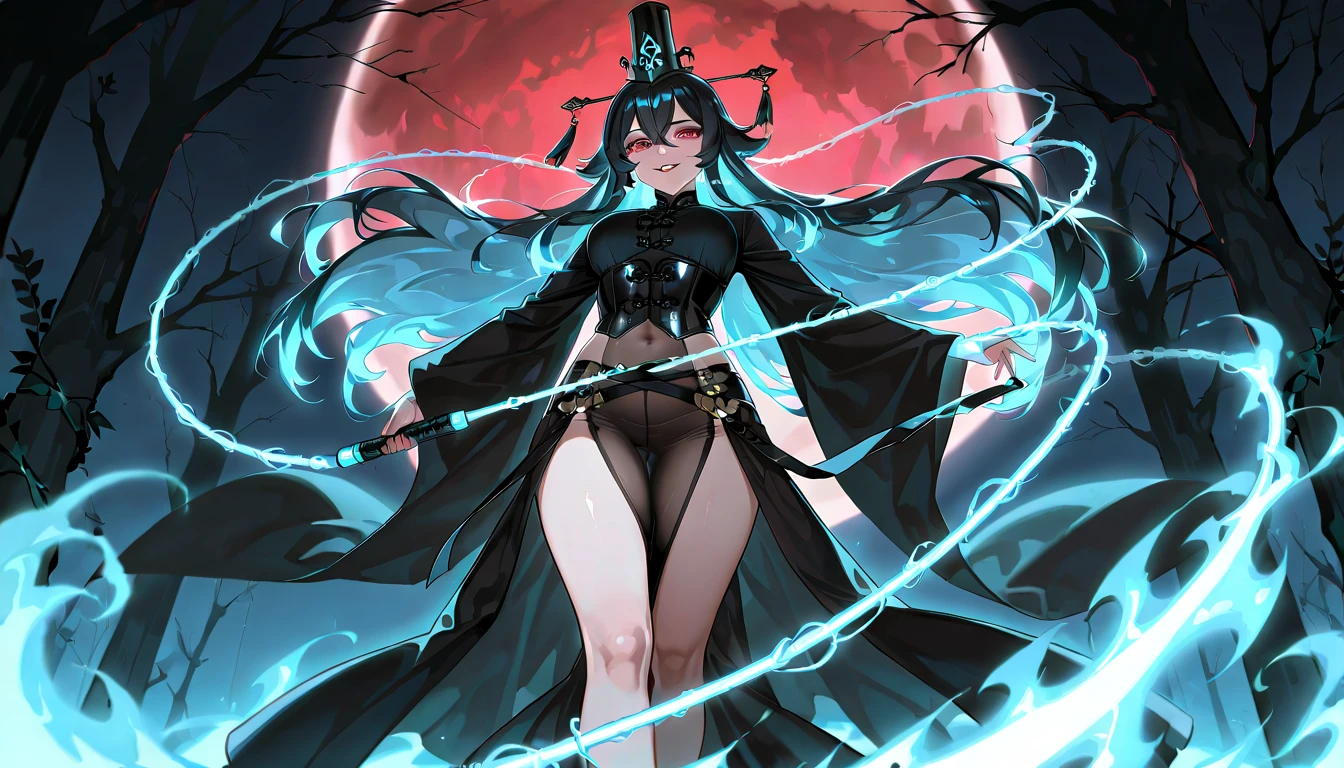 masterpiece,best quality,1girl,right hand in waist,azur lane al azuma,\(herrscher of finality\),solo,full body,black hair with dark green shades,full body, full body black collant,+ +,tight black collant,(((big breasts))),closed mouth,angry expression,bronze high heels, holding a great black halderd, three floating black skulls engulfed in green fire, anime character sheet