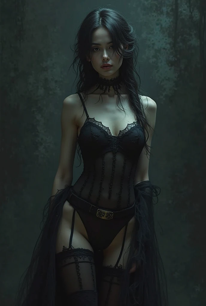 Vampire Fair skin whole body Black Bikini