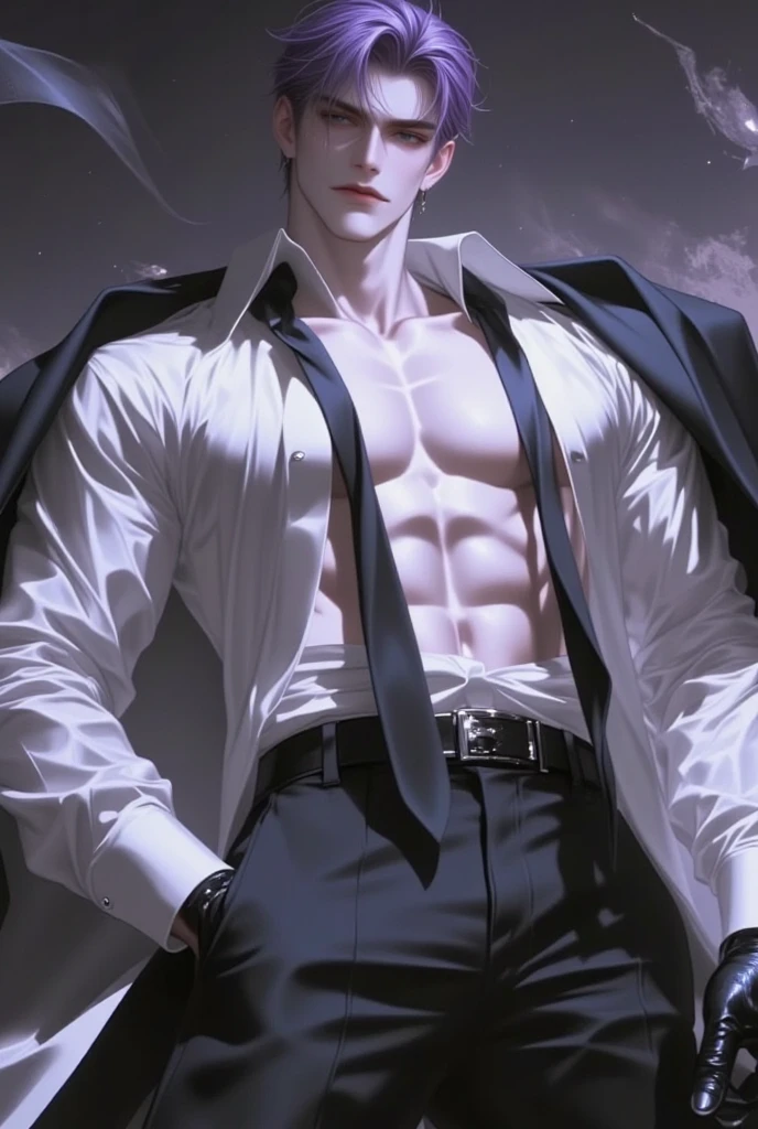 The man is wearing a white suit (((stomach muscles and chest muscles )). Biting red flowers, tie tie pose. floral savanna background. flower petals flying in the atmosphere.biting the flower stem pose. dark atmosphere, hd backround, light and dark balance, sunset aura. clothes wet from rain(((boys abbs)))pose lying in flowers