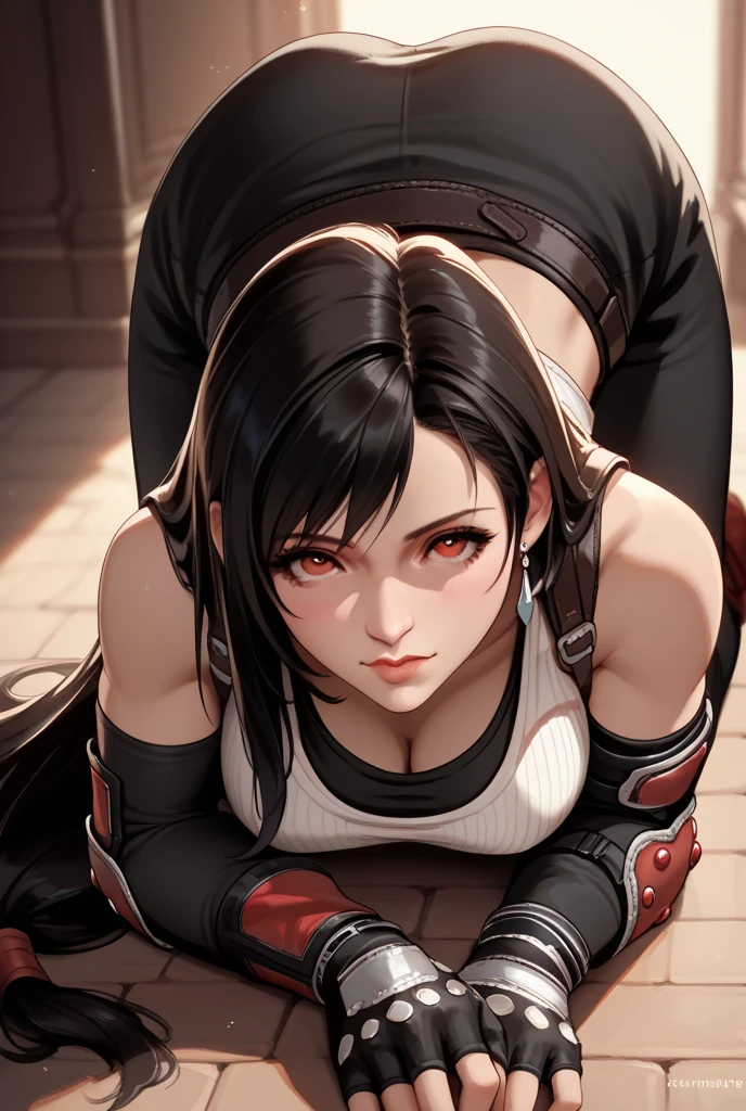 ((Biologically correct number of limbs))、4K、masterpiece、((focus on the face))、((symmetrical facial features))、Eyes with detailed description、Beautiful woman、Outstanding style、beautiful hands、nice legs、beautiful hands、(huge ass、thin hips)、Detailed image of faces、(shirt、skirt、((Tifa Lockhart))、high heels、stockings)、face close up、Background - morning park.、sex, public sex,, oral sex, deepthroat, forced sex, slave