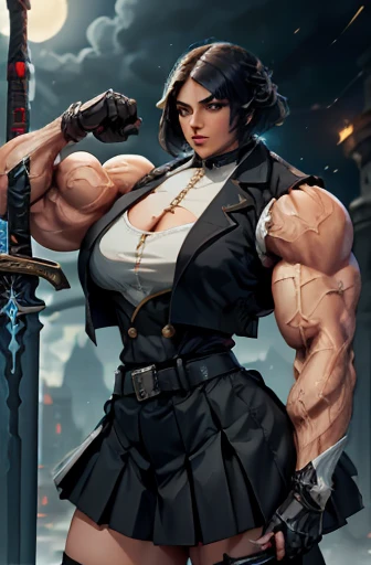 ((bloodstains)), ((respingos de bloodstains)), ((bloodstains nas roupas)), ((mancha de bloodstains)), hospital, (nurse uniform), (has an electric saw), (zombie's), absurderes, foto RAW, extremely delicate and beautiful, Masterpiece artwork, muscular woman, Aparencia Sakura Haruno, extremamente musculosa extremely large physique, extremely muscular legs, extremely muscular arms, Sakura Haruno from Naruto,extremely large physique, very muscular,best qualityer, ultra-high resolution, 32k, hyper realist, ultra-detailed, Detailed Description, skin fair, 20 year, crying mole, 耳环, Colossal, short medium hair, wavyhair, evil smile, full body shot, sakura haruno,