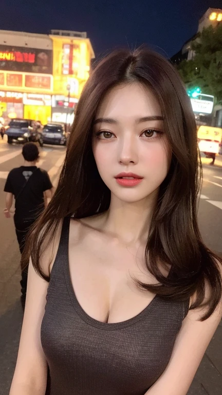 (lifelike, high-res:1.3), 1 Girl with perfect body, Ultra-fine face and eyes,Long black hair, long-haired:1.9, Tank tops of random colors:1.2, Wear casual clothing, In a café, Coffee on the table, large boobs:1.8,Exposing disharmony,My air conditioner,dress, (photorealistic portrait: 1.4), (Hyper realisitc: 1.4), (lifelike: 1.3), (Smooth Lighting: 1.05), (Improve cinematic lighting quality: 0.9), 10, 1 girl,