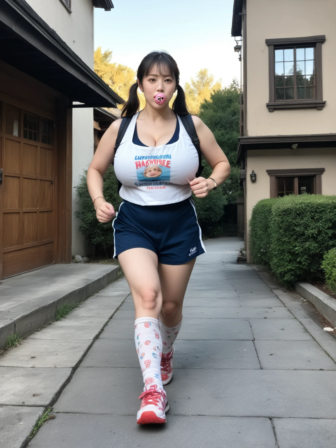 chica de tetas grandes corriendo hacia a mi desnuda en medio de la calle