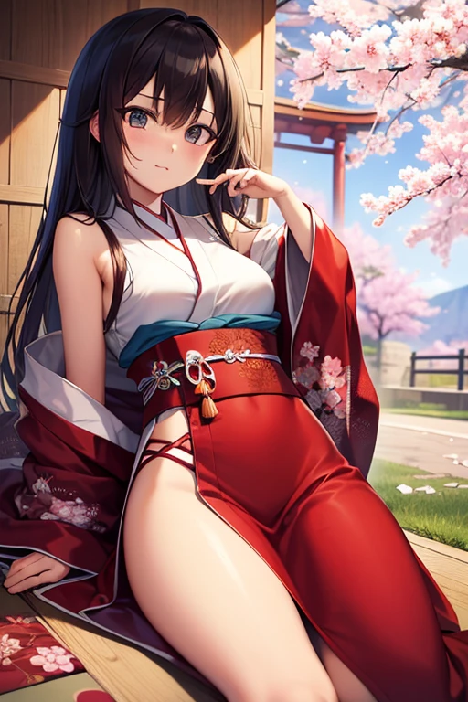 tmasterpiece， High- sharpness， Best quality at best， 1girls solo， kamisato_ayaka， ssmile， Kimono spread your legs