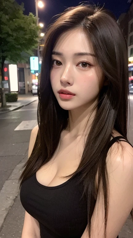 Gorgeus Girl, Beautiful, Baby Face, 20 Years Old, White Skin, Beside, Sexy Pose, wearing black tank top, Bokeh, park Background, Masterpiece, asking for a hug, full body Shot