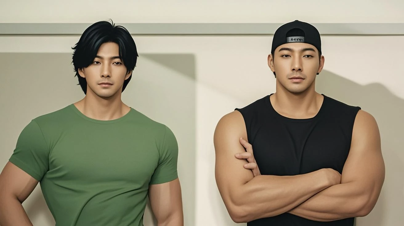 muscle black hair black t-shirt