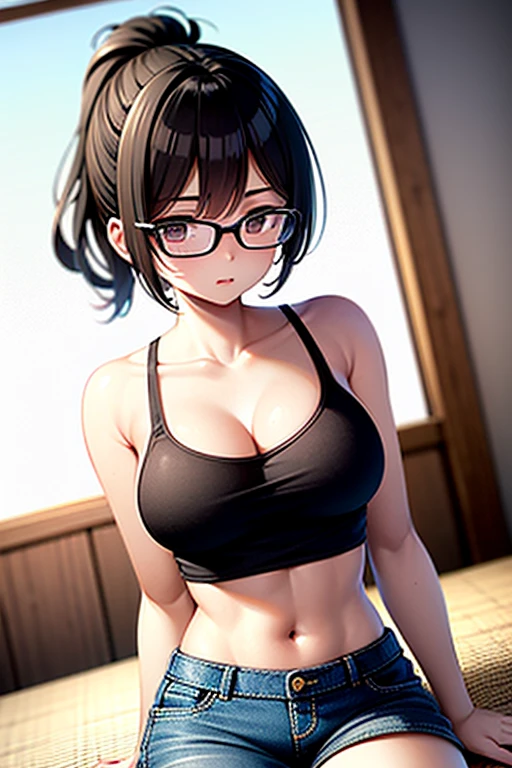(1 girl with glasses:1.3, Solo), (Audrey Hepburn:1.3), (Very pretty and beautiful Japan woman), (Sexy Girl), (professional attire:1.3), (22 years old: 1.1), (Walking through Tokyo Station:1.3), (Attractive random poses:1.3), (In Tokyo under the rainbow:1.3), (looking straight at you:1.3), (Staring at you:1.3), (Front view:1.3), Break HA, (Ponytail:1.3), (shiny black fine hair:1.2), Bangs, dark brown eyes, Beautiful eyes, Princess Eyes, (Big eyes:1.3), Bangs, wears glasses:1.3, hair between eye, Short hair:1.3, (slender:1.1), (Small Medium Breasted:0.95), (thin waist: 1.15), (Detailed beautiful girl: 1.4), Parted lips, Red lips, Full Makeup Face, (Shiny skin), ((Perfect female body)), (Upper body image:1.3), Perfect Anatomy, Perfect proportions, (The faces of the most beautiful Korean actresses:1.3, Very cute and beautiful Japan actress face:1.3), BREAK, (View Viewer, Wear nice clothes, (White cotton tank top with insanely detailed details:1.3), (Beige Leather Skin Pants:1.3), (pin heels:1.3), detailed clothes, BREAK, (Detailed background on Tokyo:1.2), (Studio Soft Lighting: 1.3), (Fake Lite: 1.3), (Backlight: 1.3), BREAK, (Realistic, Photorealistic: 1.37), (masutepiece, Best Quality: 1.2), (Ultra High Resolution: 1.2), (Raw photo: 1.2), (Sharp Focus: 1.3), (Face Focus: 1.2), (Ultra detailed CG unified 8k wallpaper: 1.2), (Beautiful skin: 1.2), (pale skin: 1.3), (hyper-sharp focus: 1.5), (Ultra Sharp Focus: 1.5), (Beautiful pretty face: 1.3), (hyper detailed background, Detail Background: 1.3), hyper realistic photography, Hyper Sharp Image, Hyper Detail Image,