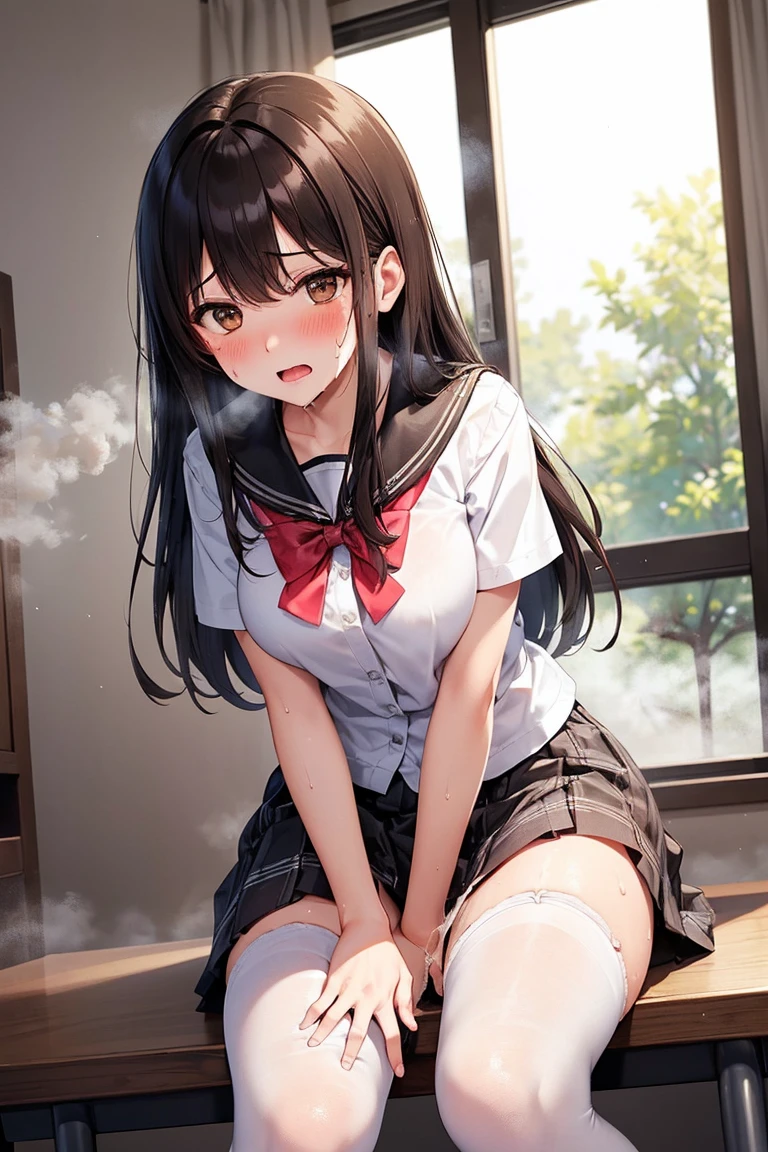 Student Toilet Excretion Panic Black Hair Spread Legs Tears Pee Female Genitals No Panties