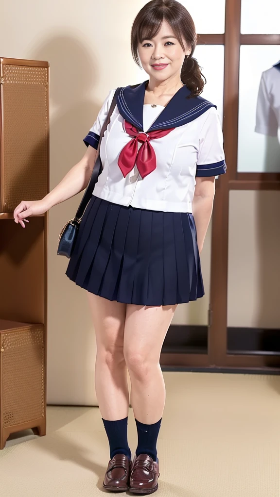 (masterpiece,Highest quality,High resolution,Realistic:1.2),(1girl:1.5),((High school girls wear short-sleeved white sailor uniforms:1.2),(Short checkered pleated skirt),White panties slightly exposed:1.2),(Smiling with teeth showing:1.3),(Bobcut, Black Hair:1.3),(Reduce exposed skin,Belly not exposed:1.2),(Cowboy Shot:1.5),( Japanese female:1.2),(The clothing size fits perfectly:1.2),(School corridor:1.3), (Camel Toe:1.3), (Thick thighs:1.2), (A is a view from below:1.4)