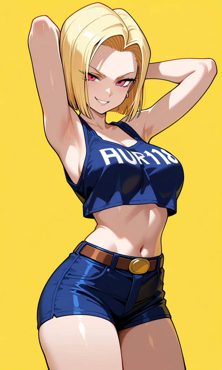 anime girl with a tattoo on her arm and a yellow shirt, misty from pokemon, full body portrait of a short!, faye valentine, anime woman fullbody art, android 18, knights of zodiac girl, faye valentine from cowboy bebop, inked and colored, female protagonist 👀 :8, female anime character, ann takamaki from persona 5, anime style character