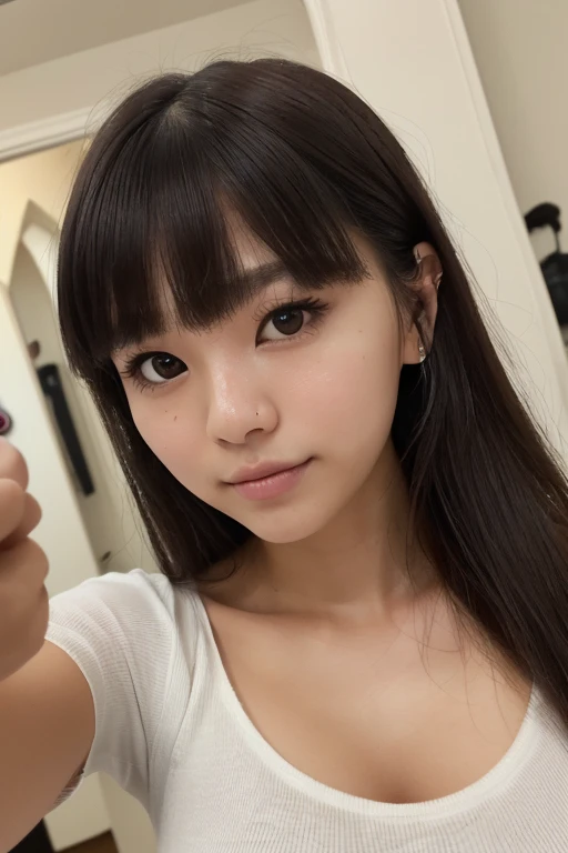 There is a woman in a white shirt, Chiho, Luan cute Vtuber, shikamimi, portrait of a japanese teen, Nekomimi, she has a cute expressive face, iwakura lain, Another close up of Iwakura, Real Girl, like々cool japanese girl