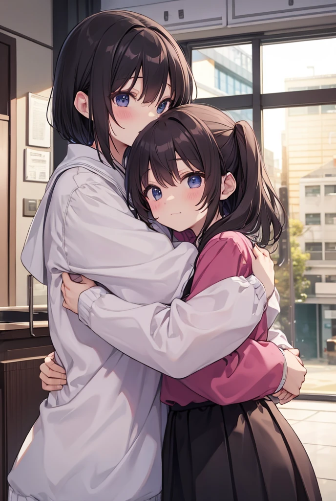 1girl, 1boy, carrying, piggyback, outdoors, breast, sad, flustered, evening, night, alley,