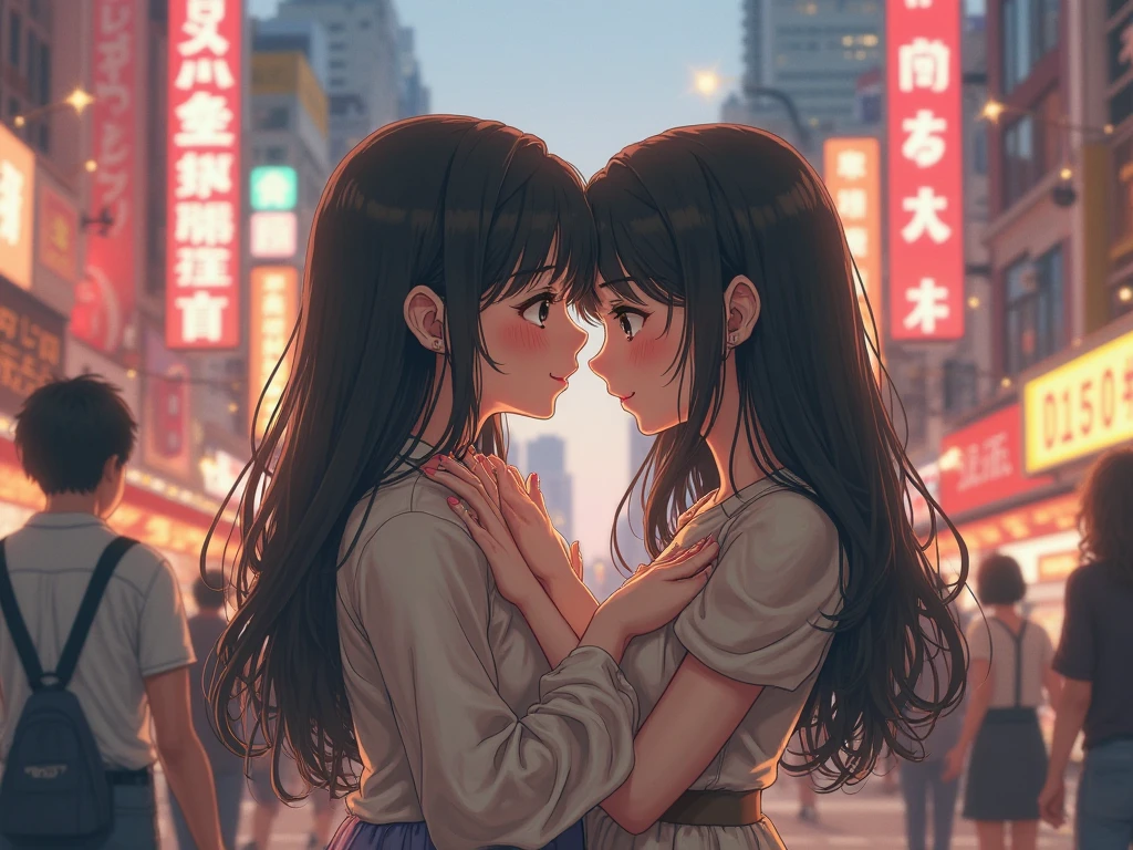 A real Japanese girl is in Tokyo and cuddles her Japanese friend ...