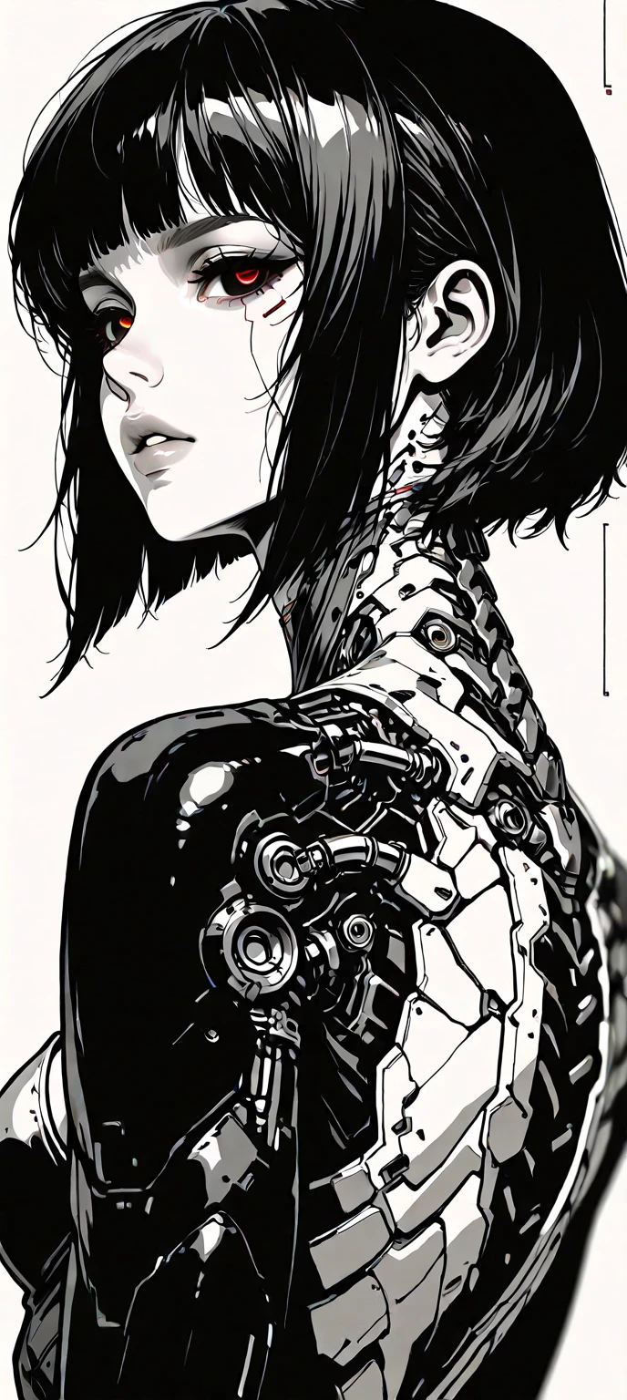 anime, uma mulher com uma tatuagem no rosto e um bunt de cabelo, Anjo de batalha Alita, ito junji arte, style mix of æon flux, sombreamento fresco, striking manga artstyle, detailed manga style, simetria!! Retrato de Ciborgue, in a mixed style of æon flux, cell shaded anime intricate, Retrato de Hisoka Hunter Hunter